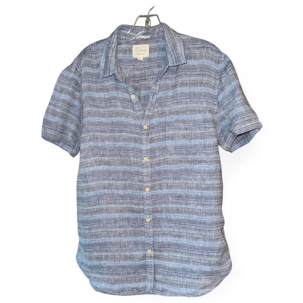 Lucky Brand Blue and Gray Casual‎ Button Down Shirt 100% Linen size large